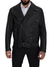 Dolce & Gabbana Black Leather Biker Coat Zipper Jacket -   -  Dolce & Gabbana.